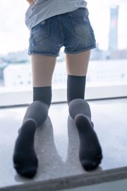 [Wind Field] NO.113 Shorts jeans de seda preta com cintura fina